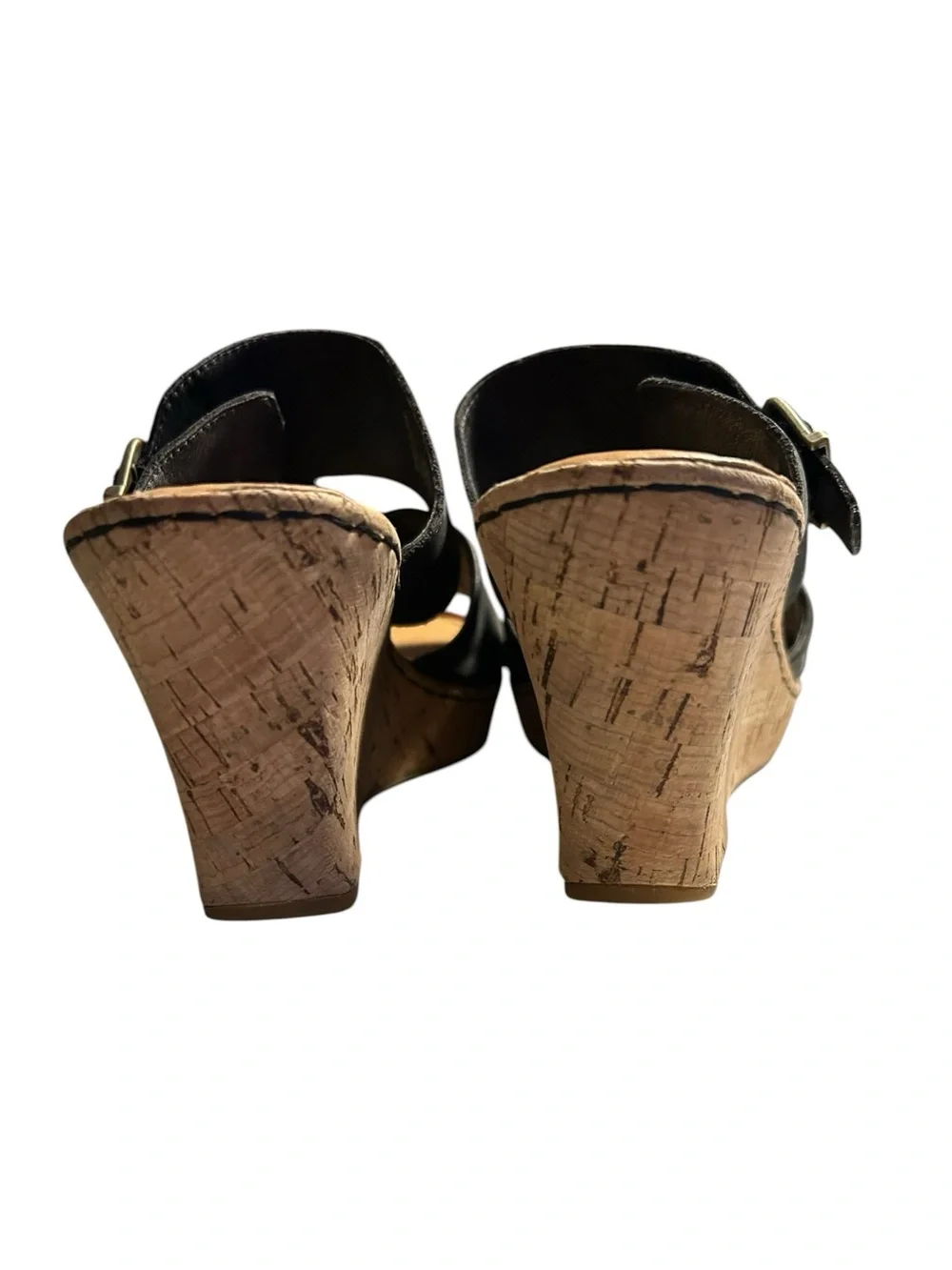 Børn Black Leather Wedge Sandals Size 10 Opanka Handcrafted Comfort Shoes